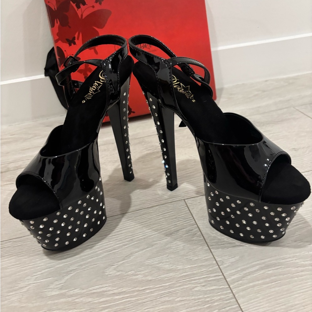 Pleaser Black and Silver Studded Platform Heels